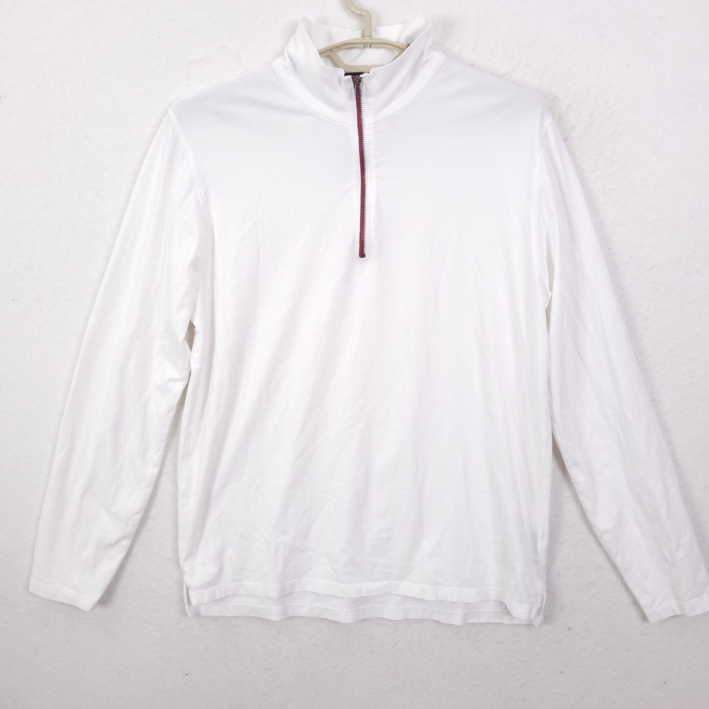 Patrick Assaraf Quarter Zip Pullover Mens L White Pima Cotton Stretch Mock Neck